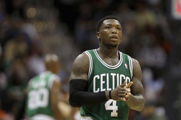Boston point guard Nate Robinson walks down the court during the game against Atlanta ons Monday in Atlanta. (AP)