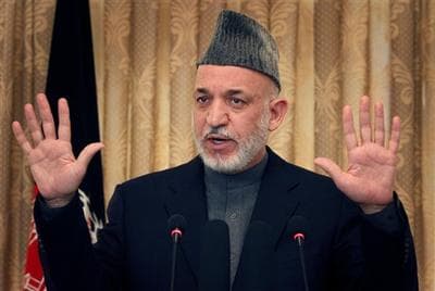 Afghan President Hamid Karzai speaks during a press conference in Kabul, Afghanistan. (AP)