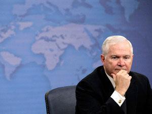 Defense Secretary Robert Gates listens to a reporter's question during a news briefing about gays in the military Tuesday at the Pentagon. (AP)
