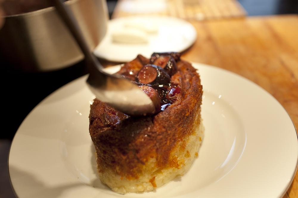 Bread Pudding topped with figs and caramel sauce.  (Nicholas Dynan)