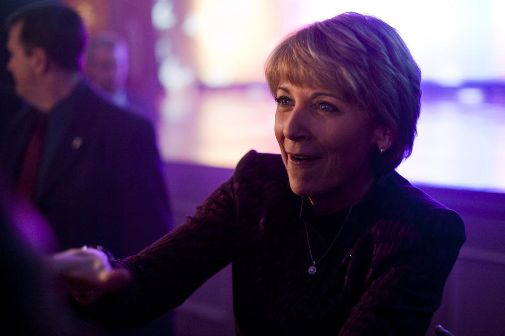Attorney General Martha Coakley celebrated her re-election victory Tuesday at the Park Plaza Hotel in Boston. (Dominick Reuter for WBUR)
