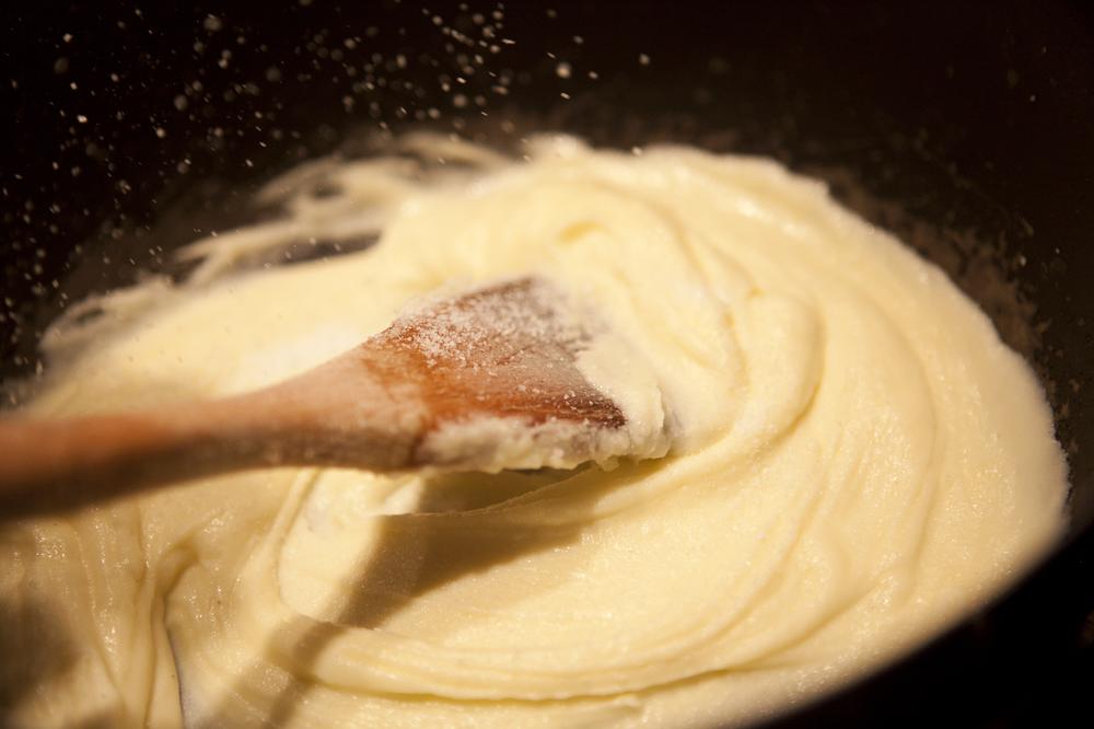 Mixing salt into Pommes puree. (Nicholas Dynan)