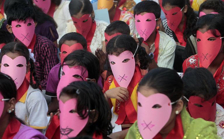 Indian children affected with HIV participate in an awareness rally in Mumbai, India, Wednesday.