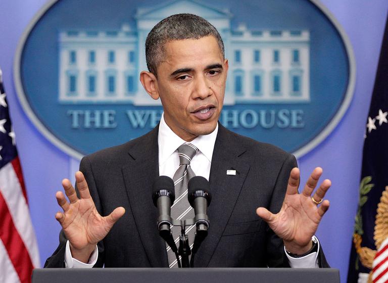 President Obama takes questions from reporters during a news conference at the White House on Tuesday. (AP)