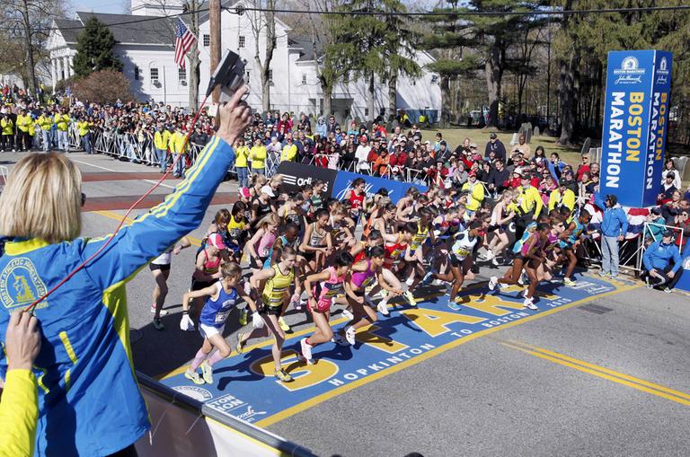 The elite women start the 114th running of the Boston Marathon in Hopkinton, Mass., April 19. (AP)