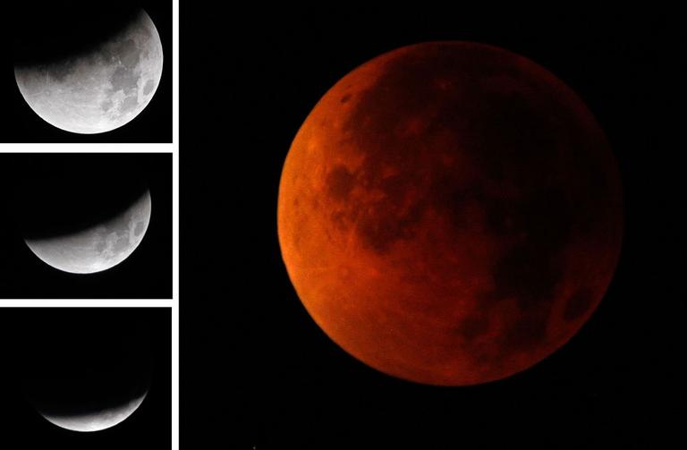 Various stages of the lunar eclipse are shown early on Aug. 28, 2007, from Provo, Utah, as the moon crossed into the shadow of the earth. The eclipse lasted a hour and a half, as the moon turned from its normal gray to a sunset-red as the full effect of the eclipse took place. (AP)