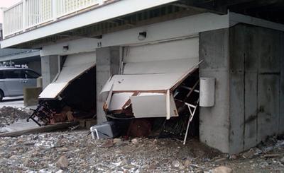 Storm surge blew out this garage on Rebecca Rd. in Scituate. (Steve Brown/WBUR)