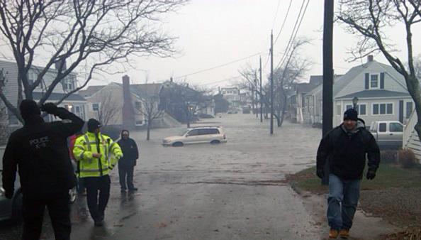 Like many low-lying areas of Scituate, Tenth Avenue flooded during Monday's Nor'easter. (Steve Brown/WBUR)