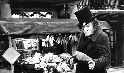 British actor Albert Finney in a scene of “Scrooge” on a Dickensian London set of a Christmas Time Market, at Shepperton Studios, near London, 1970. (AP)