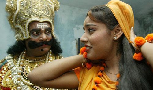 Artists rehearse for a Ramleela, a traditional drama based on the epic 