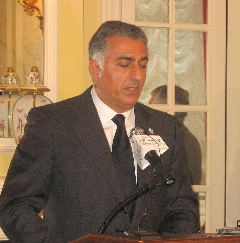 Reza Pahlavi speaks about his brother&#39;s suicide from the Copley Plaza in Boston Wednesday. (Bianca Vazquez Toness/WBUR)