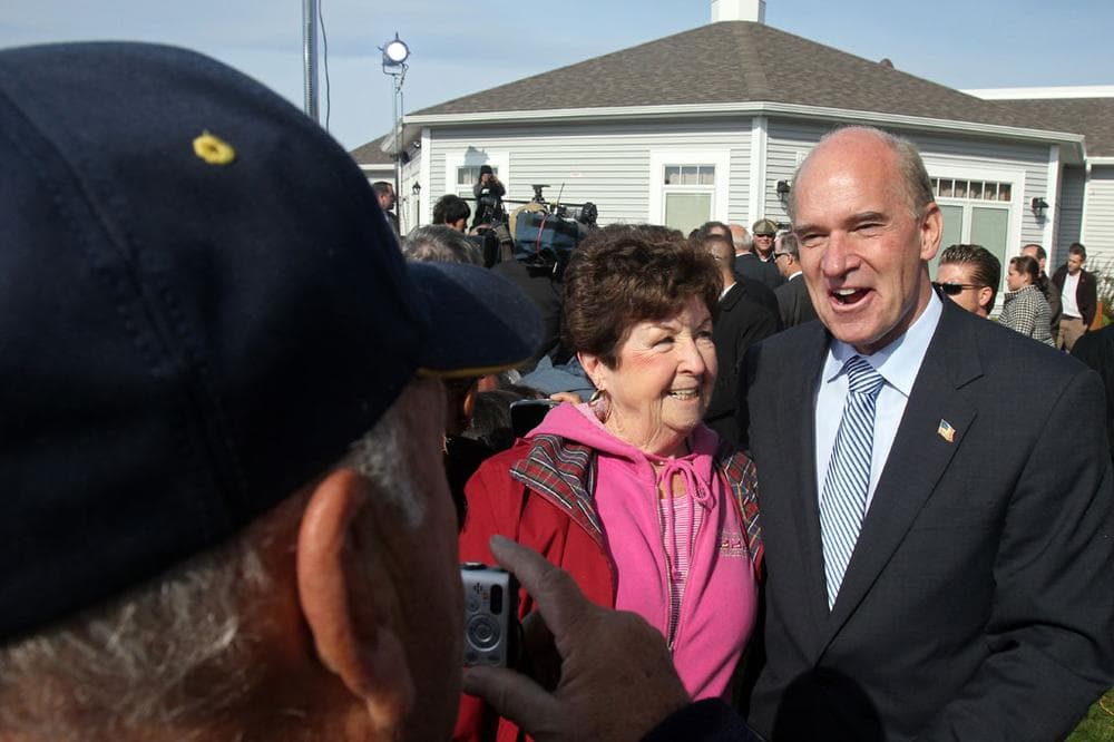 Then-candidate William Keating posed with supporters at an event in Quincy last October. (Andrew Phelps/WBUR)