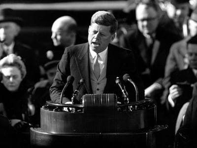 U.S. President John F. Kennedy delivers his inaugural address, Jan. 20, 1961. (AP)