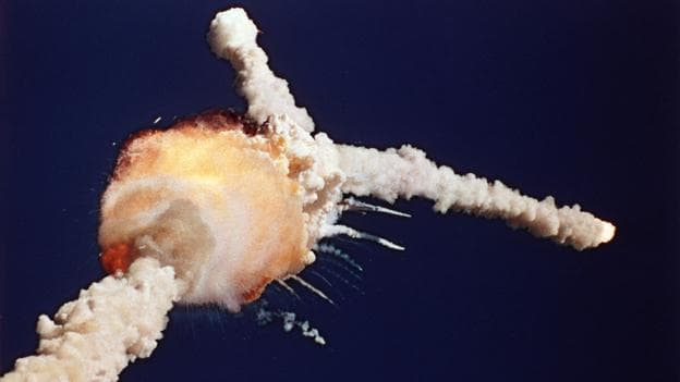 The space shuttle Challenger explodes shortly after lifting off from the Kennedy Space Center in Cape Canaveral, Fla., on Jan. 28, 1986. (AP)