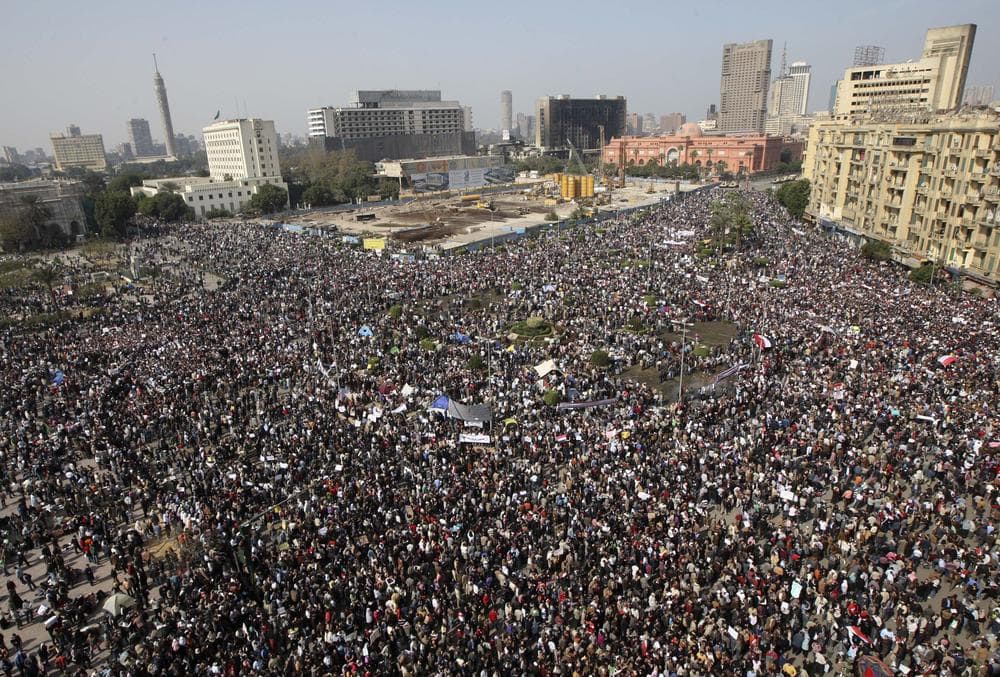 A crowd gathers in Tahrir, or Liberation, Square in Cairo, Egypt, Tuesday, Feb. 1, 2011. (AP)