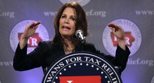 U.S. Rep. Michele Bachmann, R-Minn., a leader of the Tea Party Caucus, speaks at a reception by the Iowans for Tax Relief, Jan. 21, 2011. (AP)