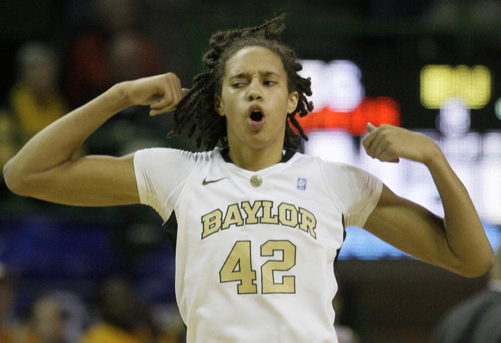 Baylor center Brittney Griner celebrates during the second half of a game against Tennessee. She hopes to still be celebrating at the end of March Madness. (AP)