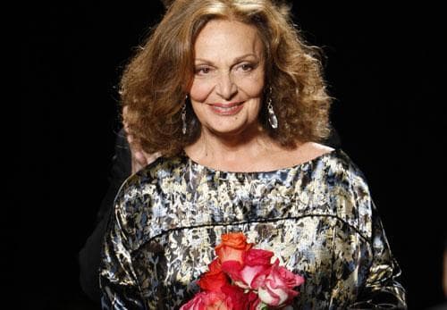 Diane von Furstenberg is greeted with applause after showing her fall 2010 collection, Feb. 14, 2010, during Fashion Week in New York. (AP)