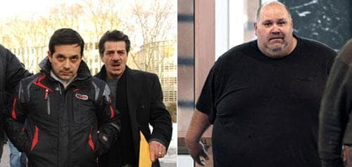 Left: Angelo Spata (on left) leaves Brooklyn federal court after posting bail, Jan. 20, 2011. Spata is accused of being an associate of the Colombo crime family. Right: John Hartmann, 41, of Kenilworth, N.J. is seen leaving the Martin Luther King, Jr. Courthouse in Newark, N.J. (AP)