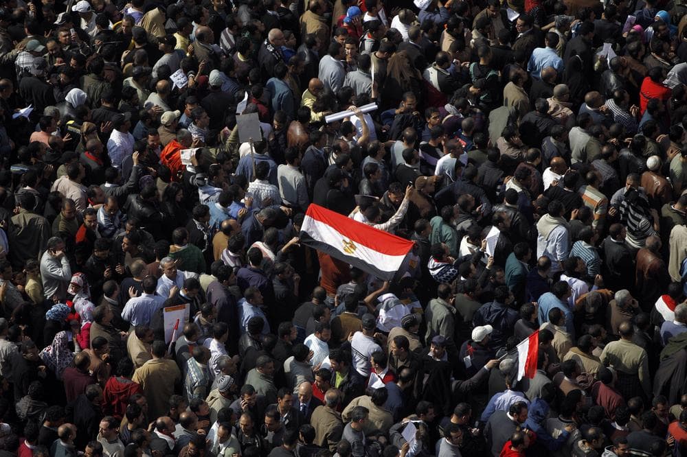 A crowd gathers in Tahrir, or Liberation, Square in Cairo, Egypt, Tuesday, Feb. 1, 2011. More than a quarter-million people flooded into the heart of Cairo Tuesday, filling the city's main square in by far the largest demonstration in a week of unceasing demands for President Hosni Mubarak to leave after nearly 30 years in power. (AP)