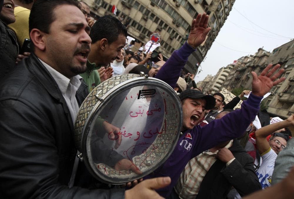 Demonstrators chant slogans in Tahrir, or Liberation, Square in Cairo, Egypt, Tuesday. (AP)