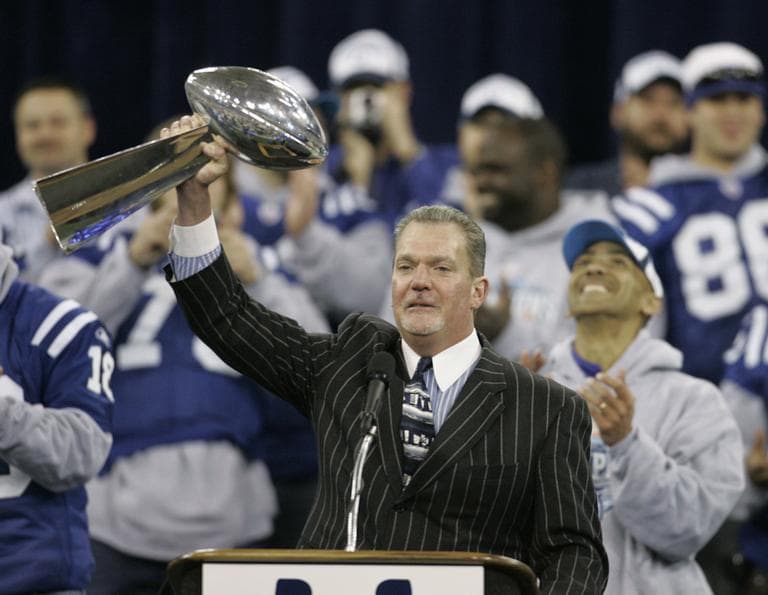 Jim Irsay, owner of the Indianapolis Colts, celebrates after his team won Super Bowl XLI in 2007. (AP)