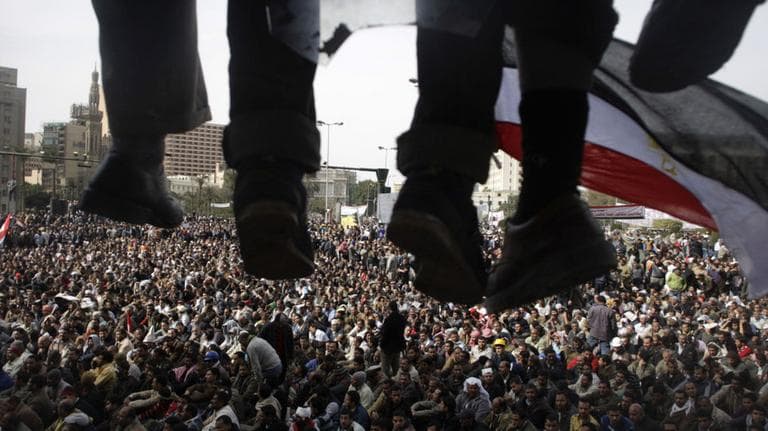 Anti-government demonstrators gather in Tahrir Square, Cairo, Egypt, Friday. (AP)