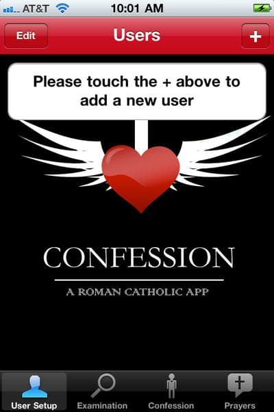 The home screen of the &quot;Confession&quot; iPhone app. (Courtesy LittleIApps)