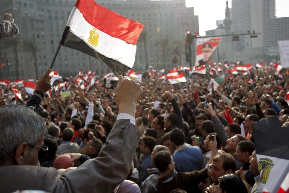 Anti-government protesters demonstrate in Tahrir Square, in Cairo, Egypt. (AP)