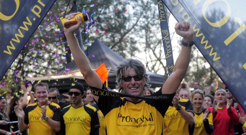 Belgian athlete Stefaan Engels finishes his last marathon in Barcelona, Spain, Saturday, Feb. 5, 2011. (AP)