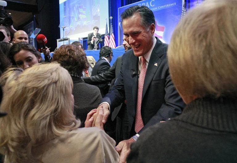 Mitt Romney shakes hands after speaking at the Conservative Political Action Conference (CPAC) in Washington, Feb. 11. (AP)