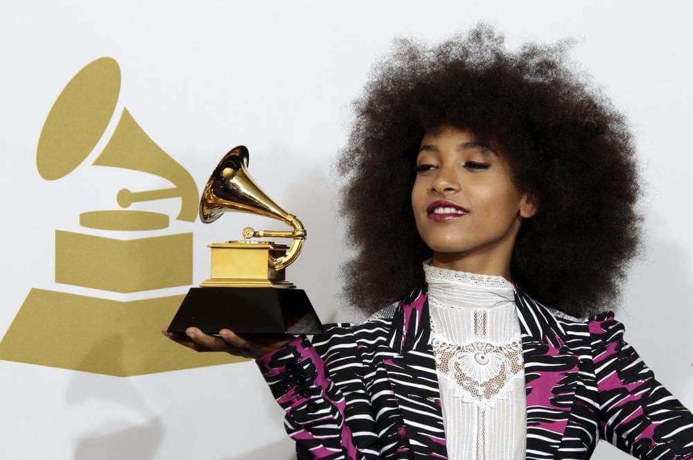Esperanza Spalding poses with the award for best new artist at the Grammy Awards in Los Angeles. (AP)