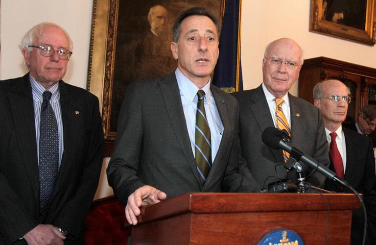 Gov. Peter Shumlin, center,  holds a news conference on Jan. 18 to discuss support for Vermont's health reform efforts. Shumlin was joined by Sen. Bernie Sanders, I-Vt., left, Sen. Patrick Leahy and U.S. Rep. Peter Welch. (AP)