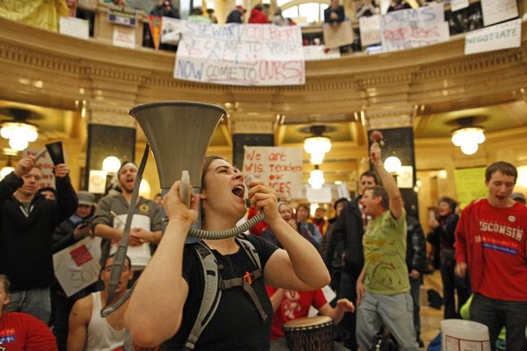 Opponents to Gov. Scott Walker&#039;s bill to eliminate collective bargaining rights for many state workers took part in their seventh day of protesting Monday. (AP)