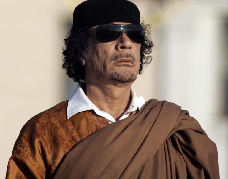 In this 2008 photo, Libya's leader Moammar Gadhafi attends a wreath laying ceremony in the Belarus capital Minsk. Gadhafi's security forces unleashed the most deadly crackdown of any Arab country against the wave of protests sweeping the region. (AP)