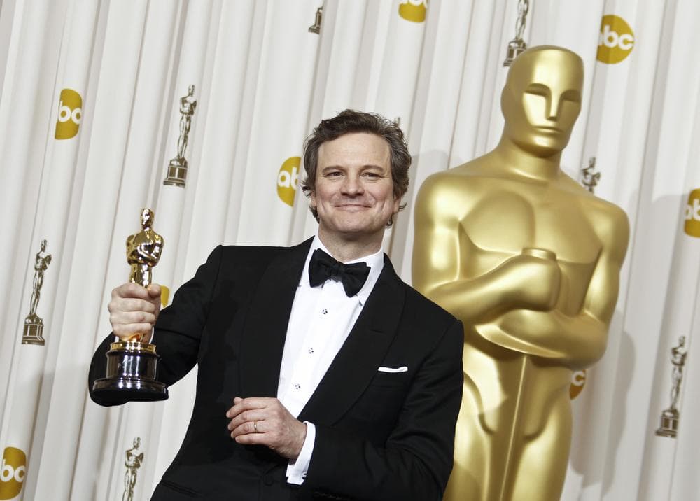 Colin Firth poses backstage with the Oscar for best performance by an actor in a leading role for &quot;The King's Speech&quot; at the 83rd Academy Awards in Los Angeles. (AP)