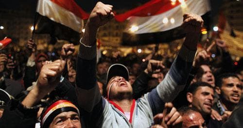 Anti-government protesters demonstrate in Tahrir Square in downtown Cairo, Egypt Thursday, Feb. 10, 2011. (AP)