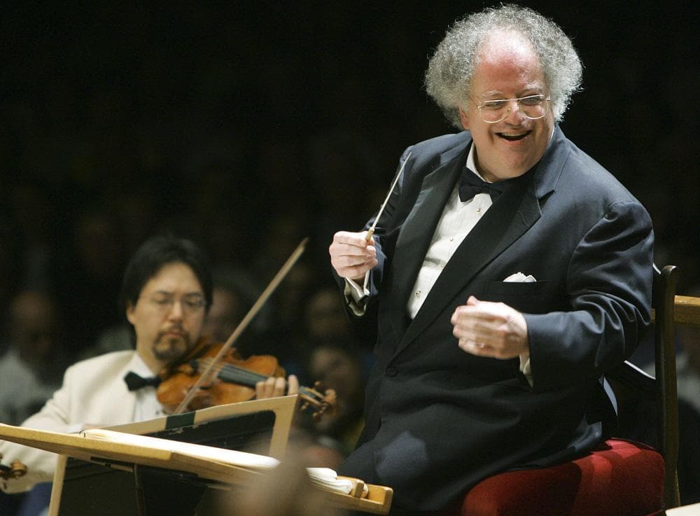 This photo taken July 7, 2006 shows former Boston Symphony Orchestra music director James Levine, right, conducting the symphony on its opening night performance at Tanglewood in Lenox., Mass. (AP)