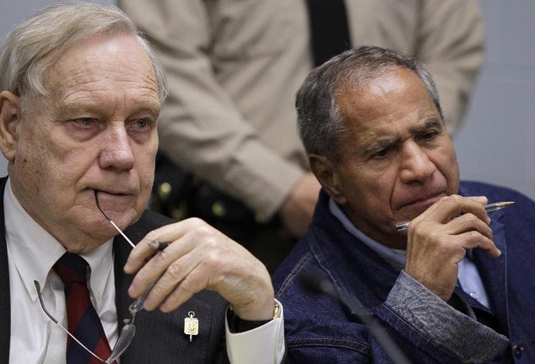 Sirhan Sirhan, right, now age 66, is seen beside his attorney, William Pepper, during a Board of Parole Suitability Hearing Wednesday, March 2, 2011, at the Pleasant Valley State Prison in Coalinga, Calif. (AP)