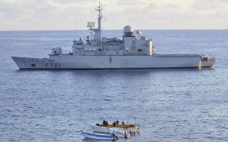 French warship FS Nivose with Somali pirate skiffs off the Somali coast on Friday March 5, 2010. (AP /EU NAVFOR)