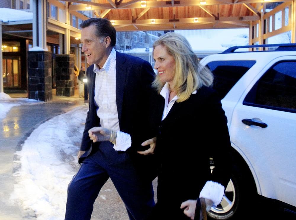 Former Massachusetts Gov. Mitt Romney and his wife, Ann, arrive at the Carroll County Republican Committee Lincoln Day Dinner on Saturday in Bartlett, N.H. Romney was the keynote speaker. (AP)