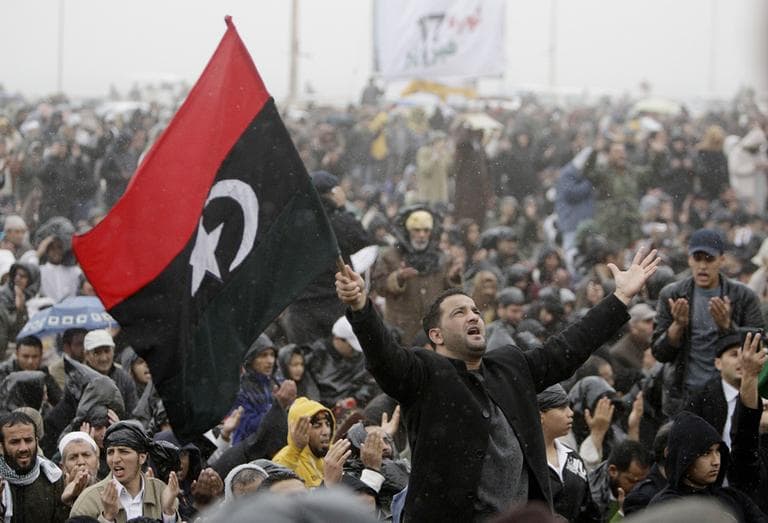 Anti-government protesters during Friday prayers in Tripoli, Libya. (AP)
