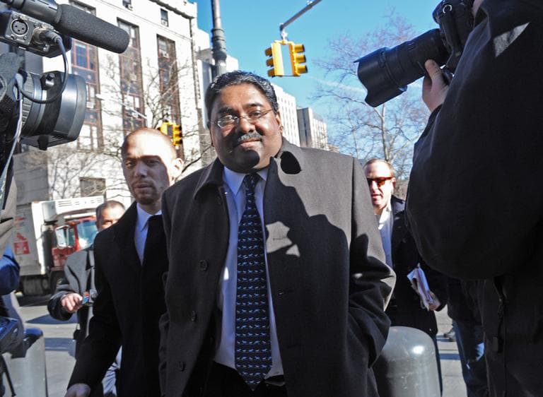 Galleon Group founder Raj Rajaratnam enters Manhattan federal court on the first day of jury selection on March 8, 2011, in New York. He is accused of making more than $50 million off of insider trading. (AP/ Louis Lanzano)