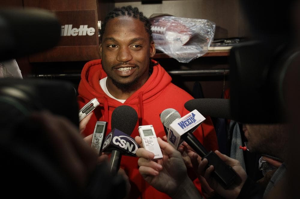 New England Patriots safety Brandon Meriweather speaks to the media in Foxborough, Mass. on Oct. 20, 2010. (AP)