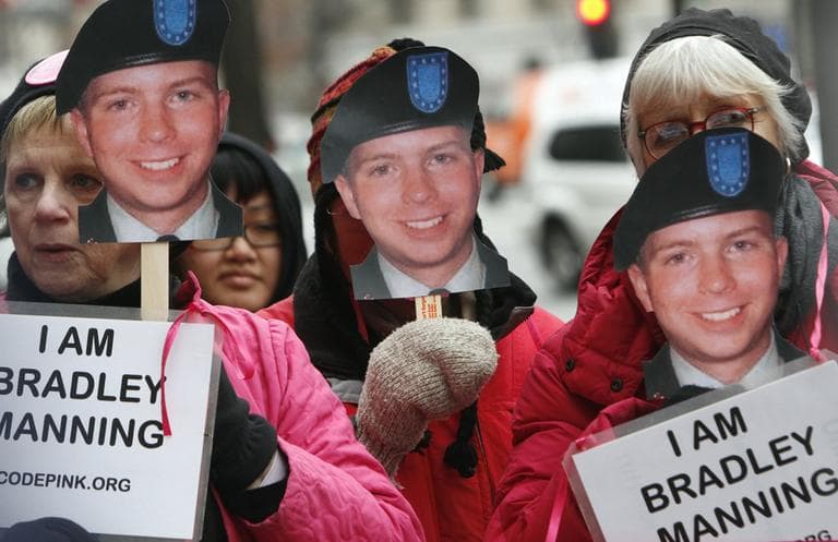 Activists protest outside FBI headquarters in support of U.S. Army Pfc. Bradley Manning, the alleged leaker of documents to WikiLeaks, who is currently jailed. (AP)