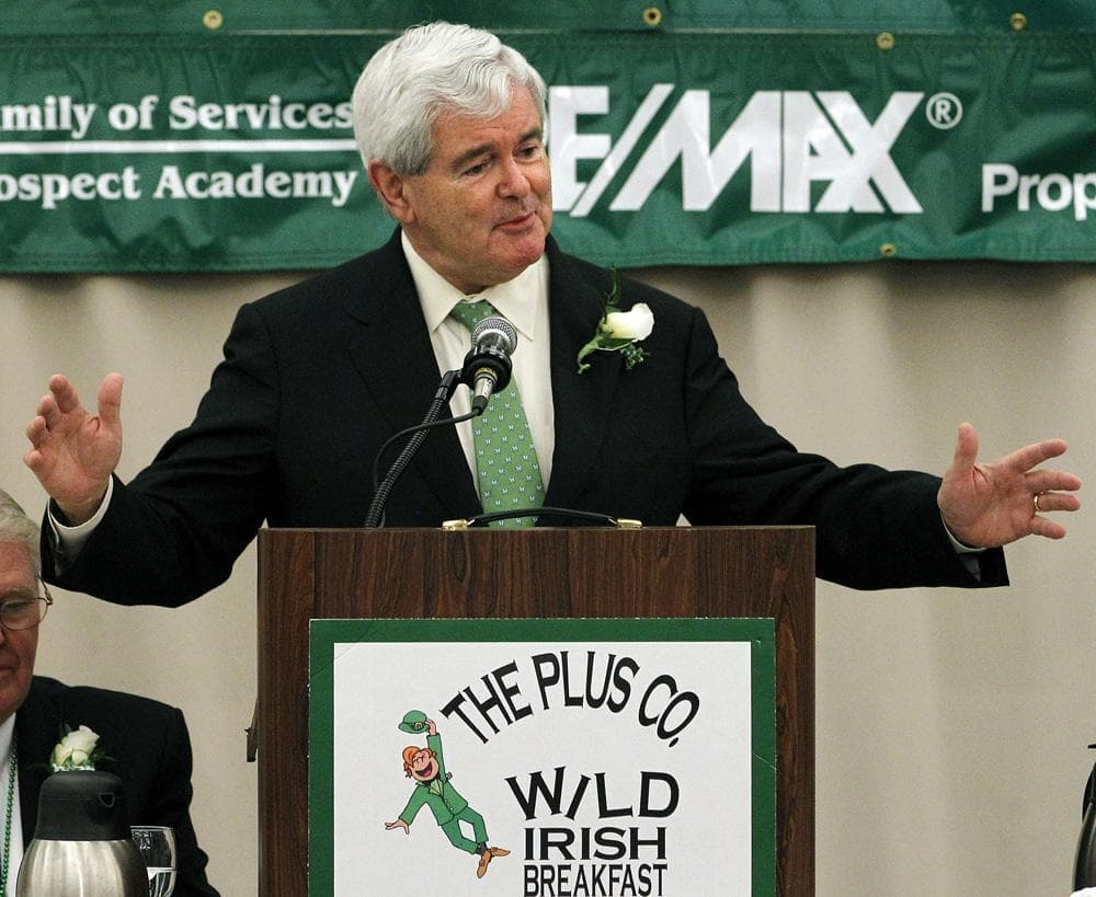 Former U.S. House Speaker Newt Gingrich speaks during a Wild Irish Breakfast in Nashua, N.H., Thursday. (AP)