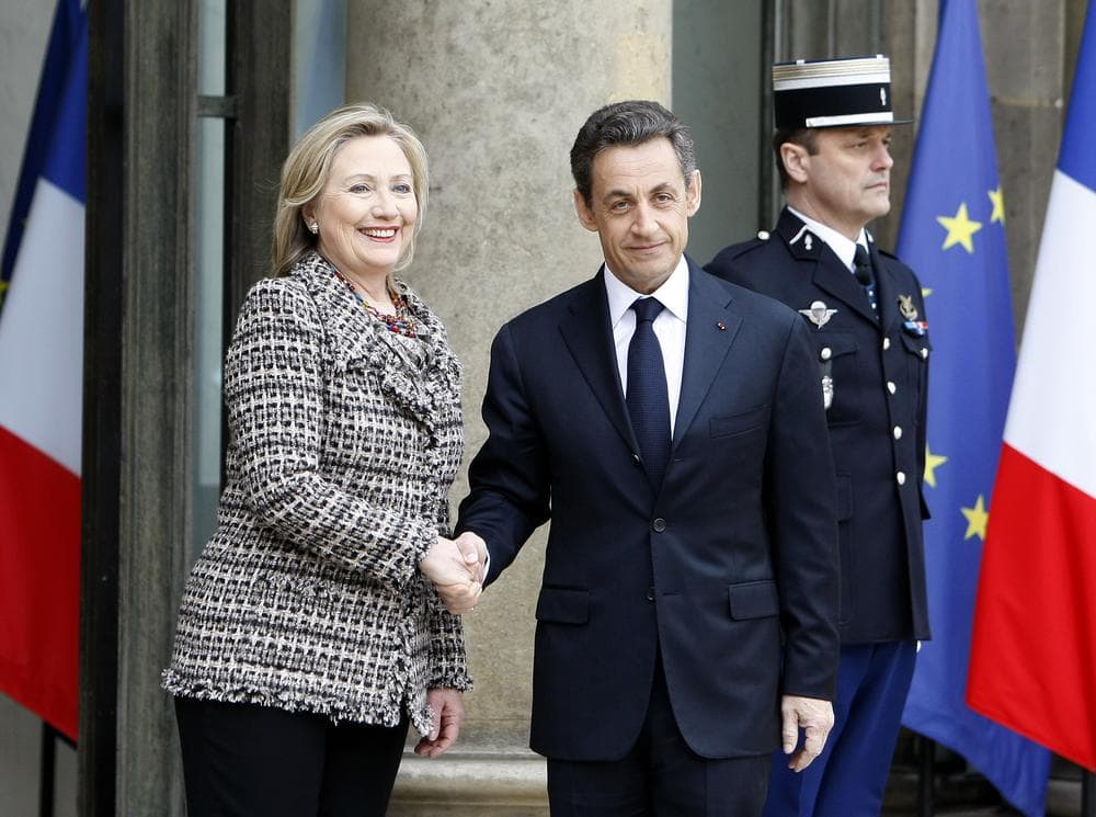 French President Nicolas Sarkozy crisis summit on Libya at the Elysee palace in Paris, Saturday. Britain and France took the lead in plans to enforce a no-fly zone over Libya on Friday, sending British warplanes to the Mediterranean and announcing a crisis summit in Paris with the U.N. and Arab allies. (AP)