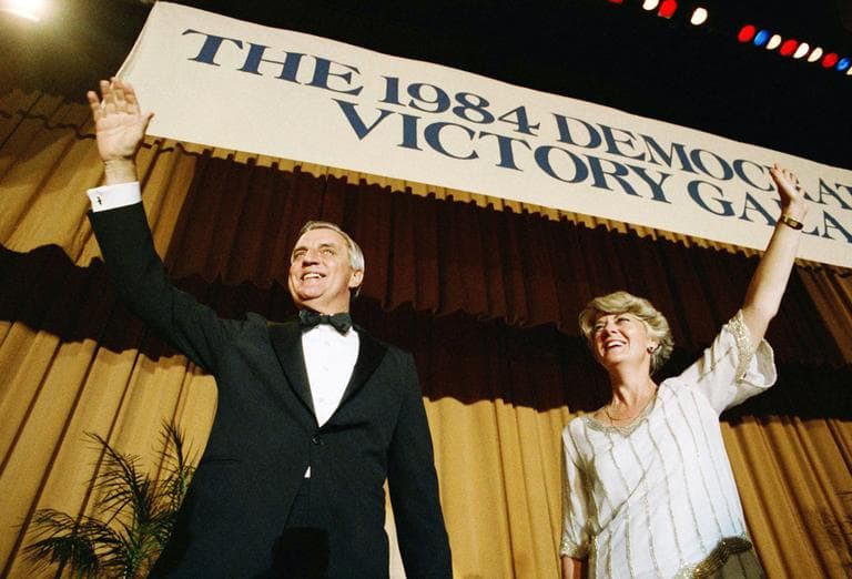 Geraldine Ferraro waves to the crowd at the 1984 Democratic Victory Gala with her running mate, presidential candidate Walter Mondale. (AP)