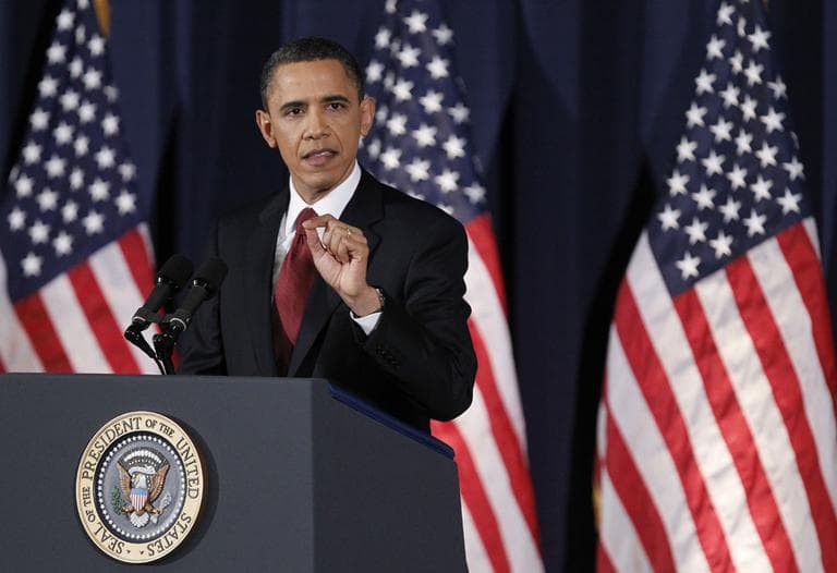 President Barack Obama delivers his address on Libya at the National Defense University in Washington yesterday. (AP)