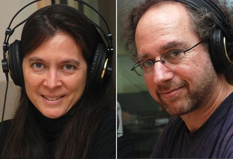 Director Diane Paulus and composer Tod Machover of &quot;Death and the Powers&quot; in WBUR&#039;s On Point studio. (Jesse Costa/WBUR)
